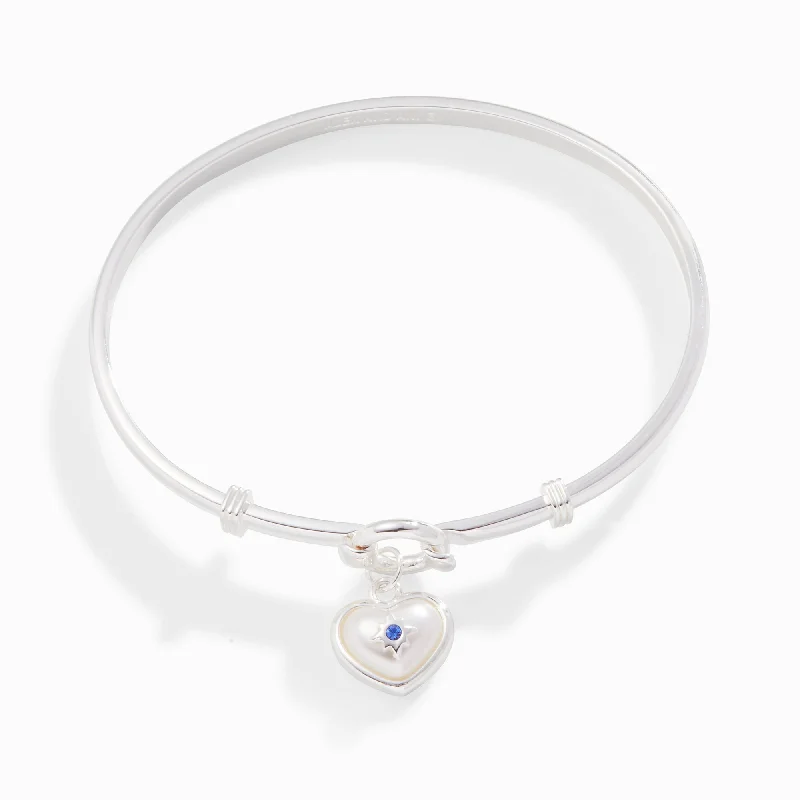 Pearl Heart + Sapphire Charm Clip Bangle