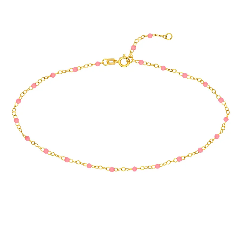 rose gold bezel ring Petite Pink Enamel Station Ankle Bracelet, 14K Yellow Gold