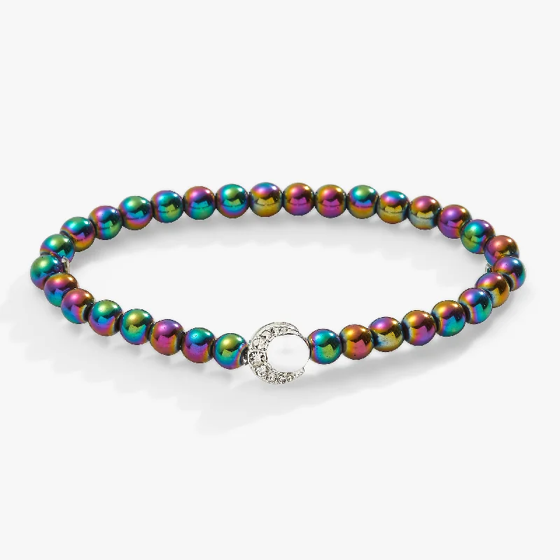 men’s sterling silver cufflinks Rainbow Hematite Stretch Bracelet