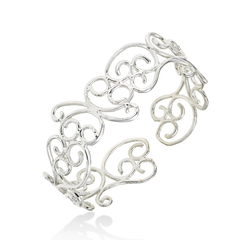men’s tungsten carbide ring Scrollwork Cuff, Sterling Silver, by Sharelli
