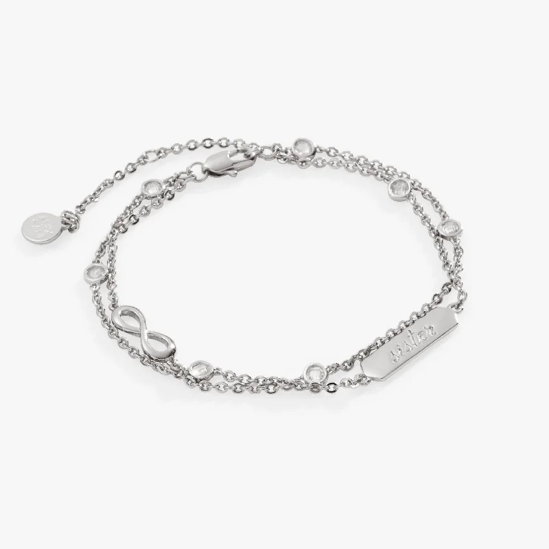 solid gold disc charm bracelet 'Sister' Infinity Chain Bracelet, Adjustable