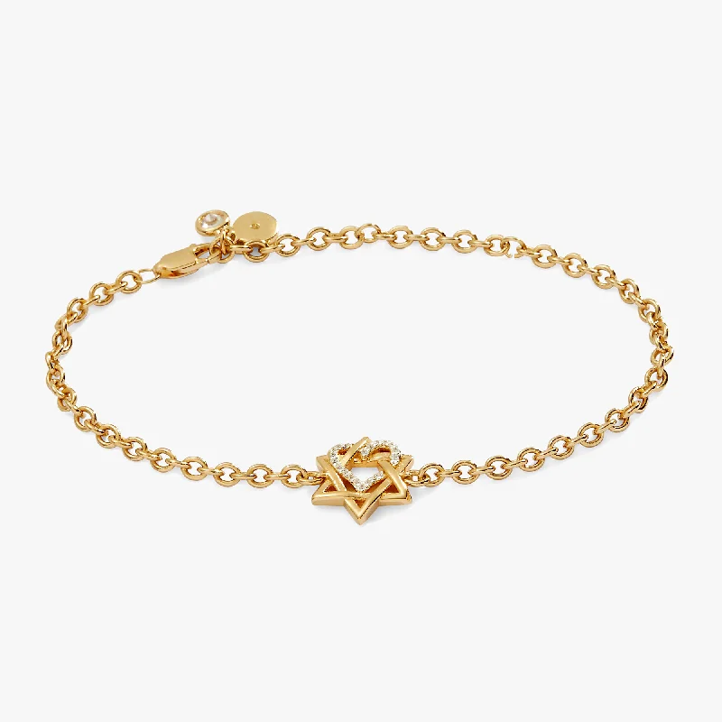 gold-plated figaro chain Star of David Heart Bracelet, 14kt Gold Plated