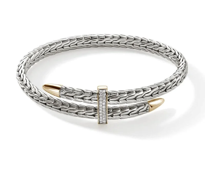 leather cuff bracelet men Sterling/14K Yellow & White Natural Diamond Spear Collection Bracelet