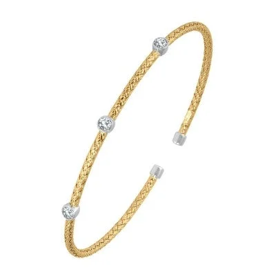 adjustable braided rope ring Sterling/18K Gold Finish Yellow & White Woven Cuff Bracelet with Cubic Zirconium Size 7 adjustable braided rope ring Sterling/18K Gold Finish Yellow & White Woven Cuff Bracelet with Cubic Zirconium Size 7