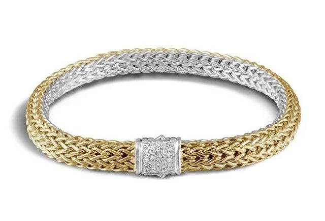 Celtic knot wedding band Sterling/18K Gold Yellow Natural Diamond Bracelet