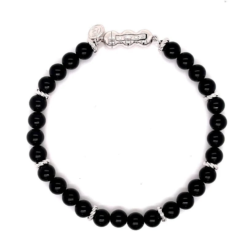 STERLING SILVER BLACK ONYX BEAD BRACELET