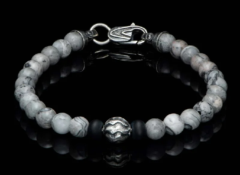 personalized pet photo necklace Sterling Silver "BROOKINGS" Silver Lace Agate 8.5 inch Bracelet