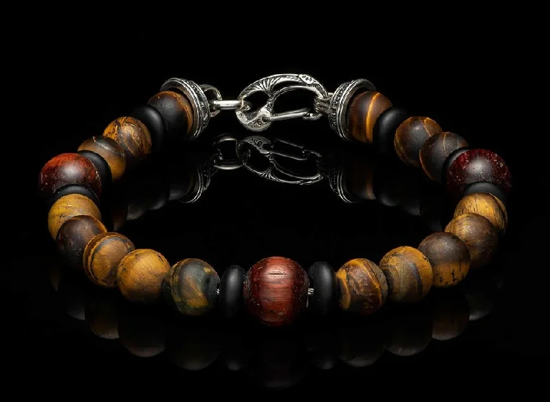 classic diamond hoop earrings Sterling Silver "DRAGON FIRE II" Red Tiger Eye 8.5 inch Bracelet
