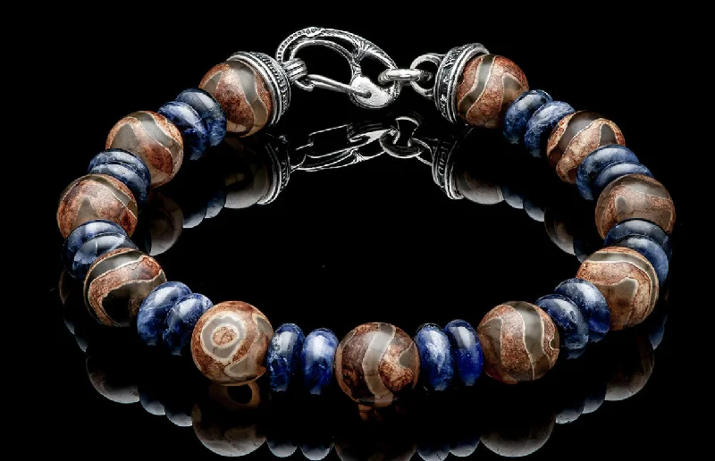 women’s leather wrap bracelet Sterling Silver "ENLIGHTENMENT" Agate, Sodalite 8.5 inch Bracelet