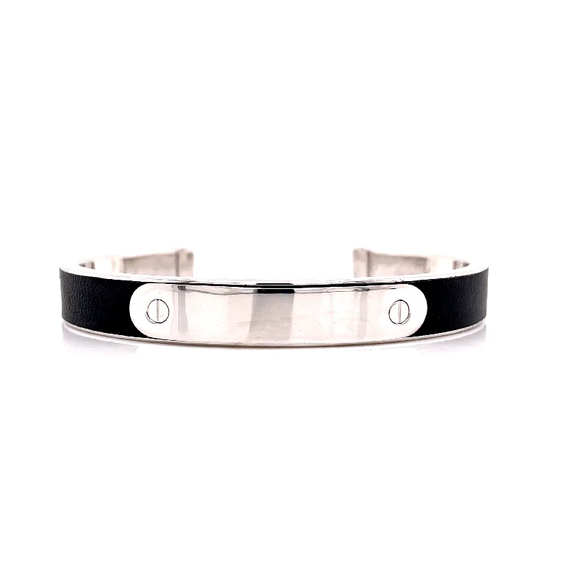 STERLING SILVER LEATHER ID BRACELET