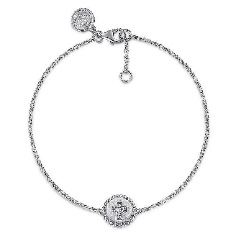 handmade braided hemp bracelet Sterling Silver Natural Diamond Cross Bracelet