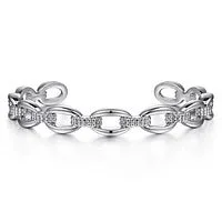 silver wave ring dainty Sterling Silver Oval Link Cuff Bracelet Size 6.25