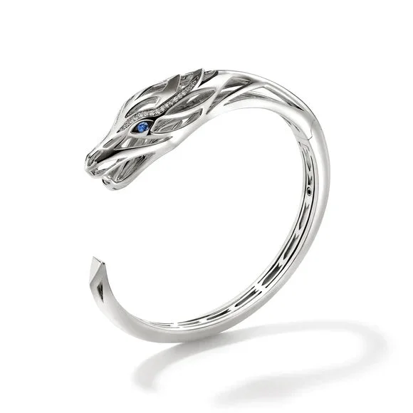 sapphire princess cut ring Sterling Silver White Natural Diamond Naga Bracelet