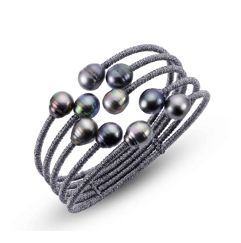 large vintage statement necklace Tahitian Cultured Pearls Cuff Bracelet, Dark Grey Cord large vintage statement necklace Tahitian Cultured Pearls Cuff Bracelet, Dark Grey Cord