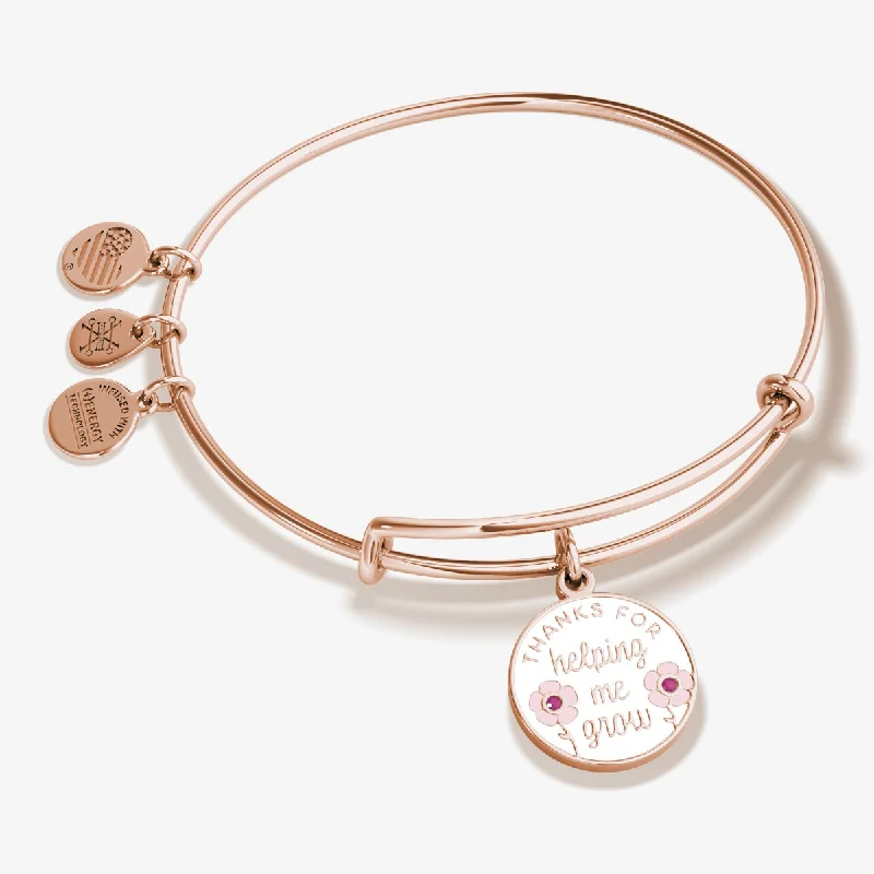 'Thanks For Helping Me Grow' Flower Charm Bangle