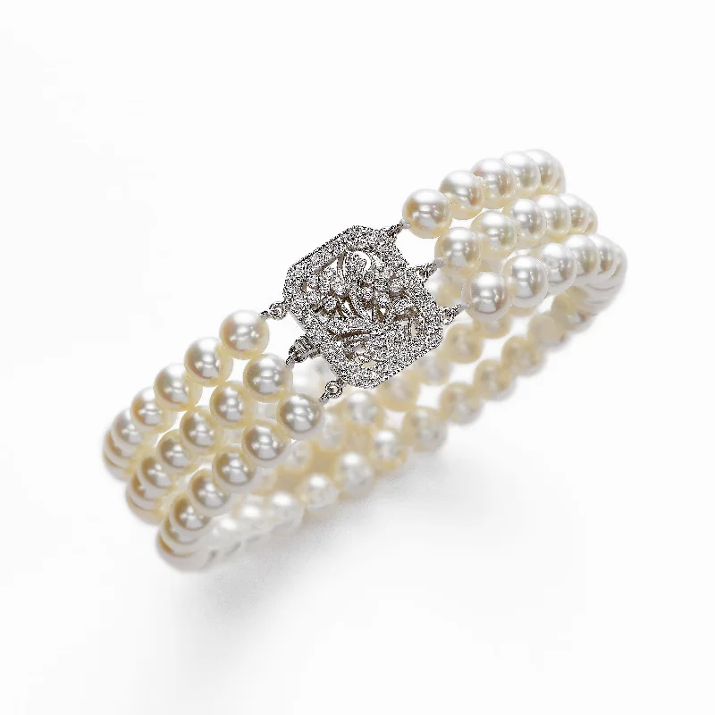 sapphire halo engagement ring Triple Cultured Pearl And Diamond Bracelet, 14K White Gold sapphire halo engagement ring Triple Cultured Pearl And Diamond Bracelet, 14K White Gold