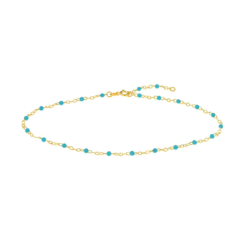 classic silver pearl earrings Turquoise Enamel Station Ankle Bracelet, 14K Yellow Gold classic silver pearl earrings Turquoise Enamel Station Ankle Bracelet, 14K Yellow Gold