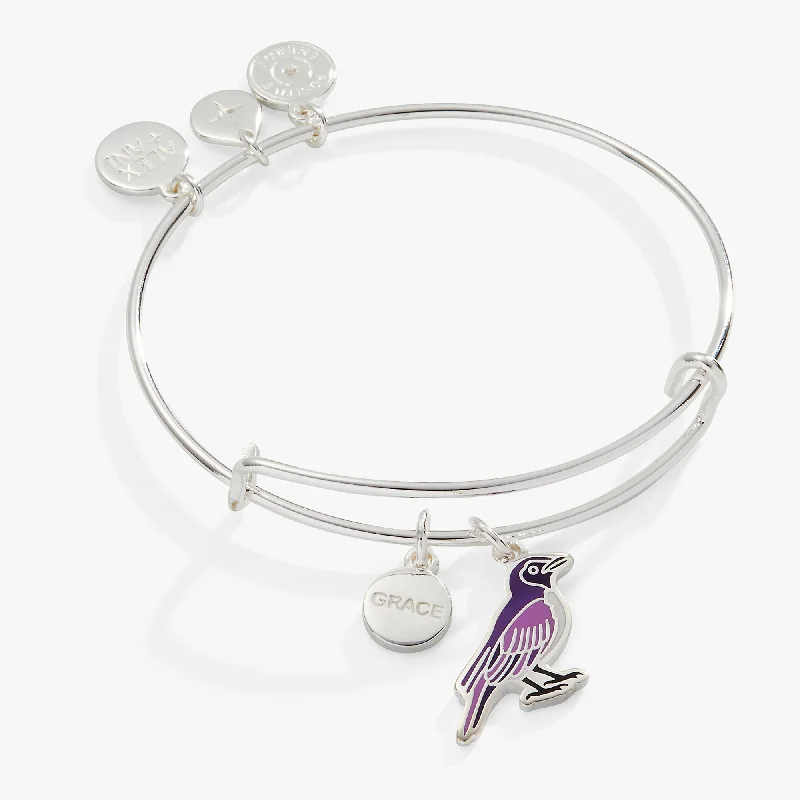 personalized engraved locket 'Grace' Violet Backed Starling Charm Bangle