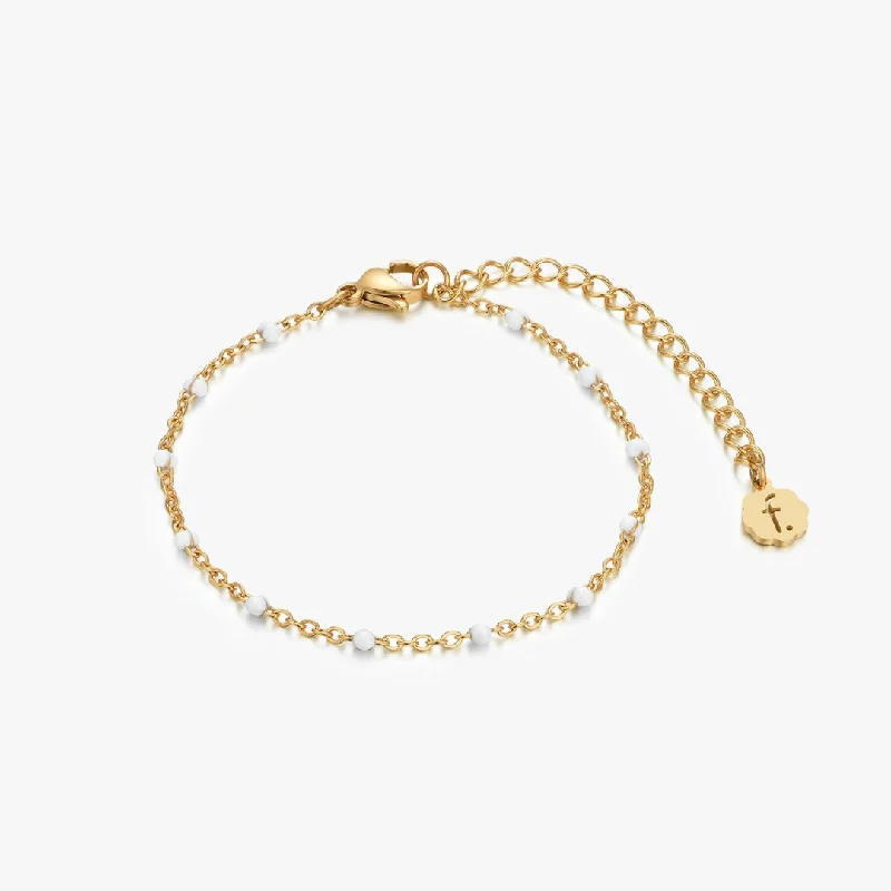 boho shell beaded anklet White Enamel Beaded Bracelet in Gold
