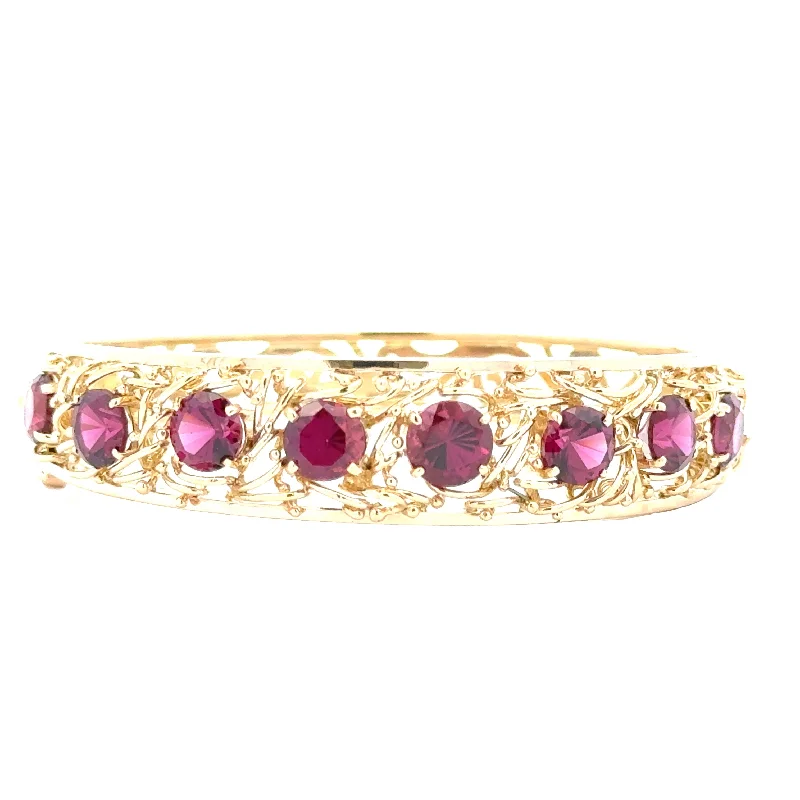 Yellow Gold Garnet Bangle Bracelet