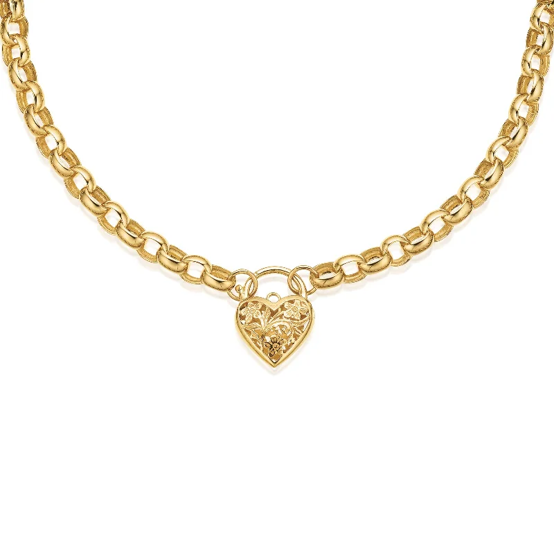 unique promise ring for girlfriend 9ct Yellow Gold 45cm Oval Belcher Chain with Heart Padlock Necklace