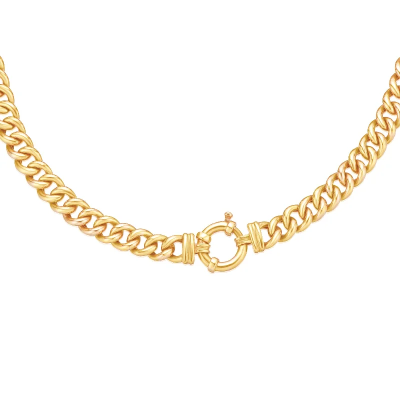 chunky gold chain necklace 9ct Yellow Gold 45cm Hollow Curb Chain with Bolt Ring Necklace