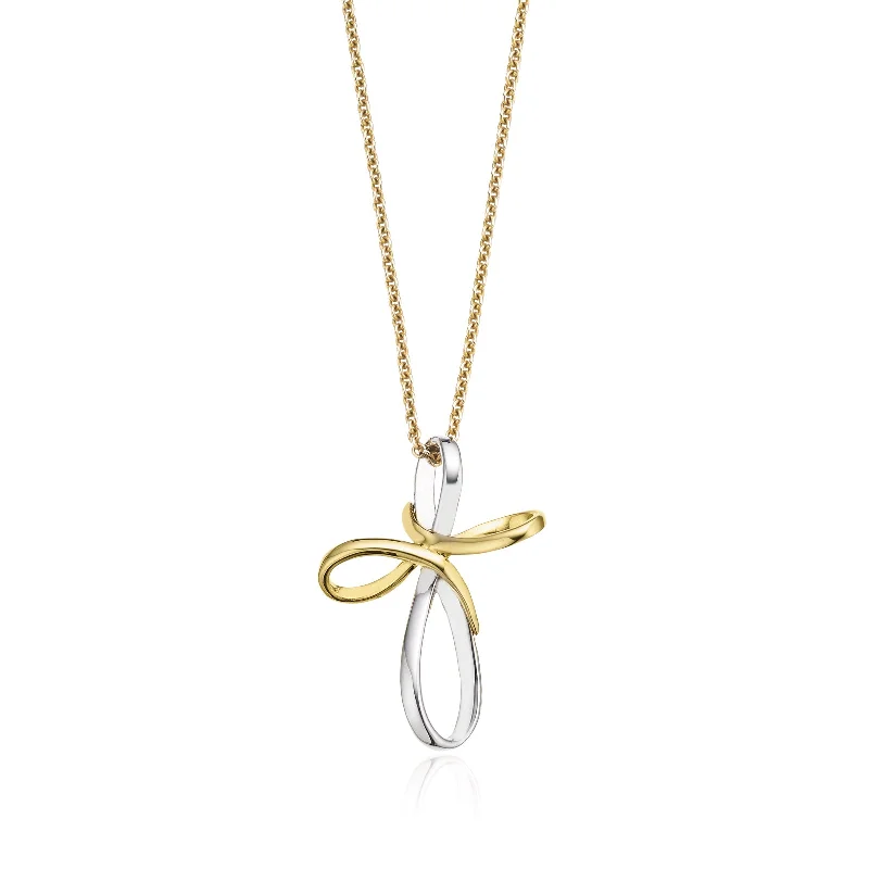 silver feather charm necklace Sterling Silver & 9ct Yellow Gold Cross Pendant