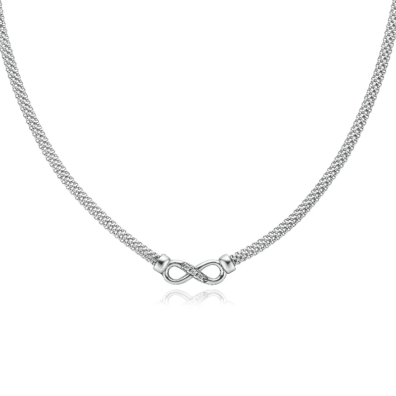 modern infinity signet ring Sterling Silver 45cm Mesh & Cubic Zirconia Infinity Necklace
