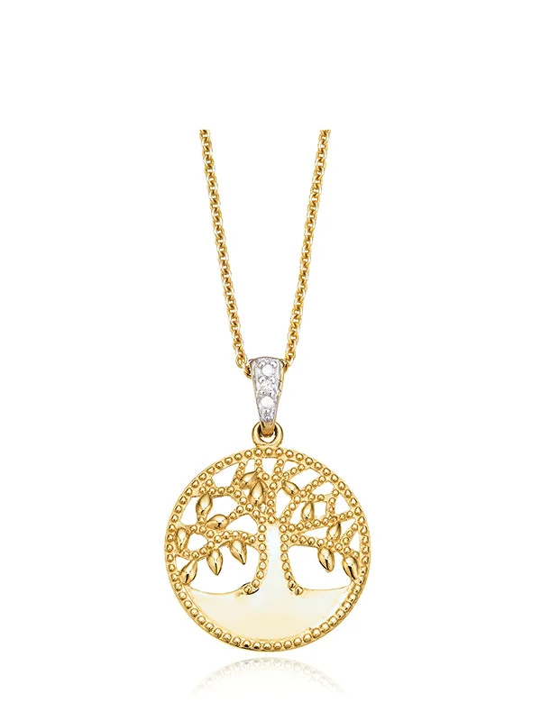 pearl and silver bracelet 9ct Yellow Gold & Diamond Set Tree of Life Pendant