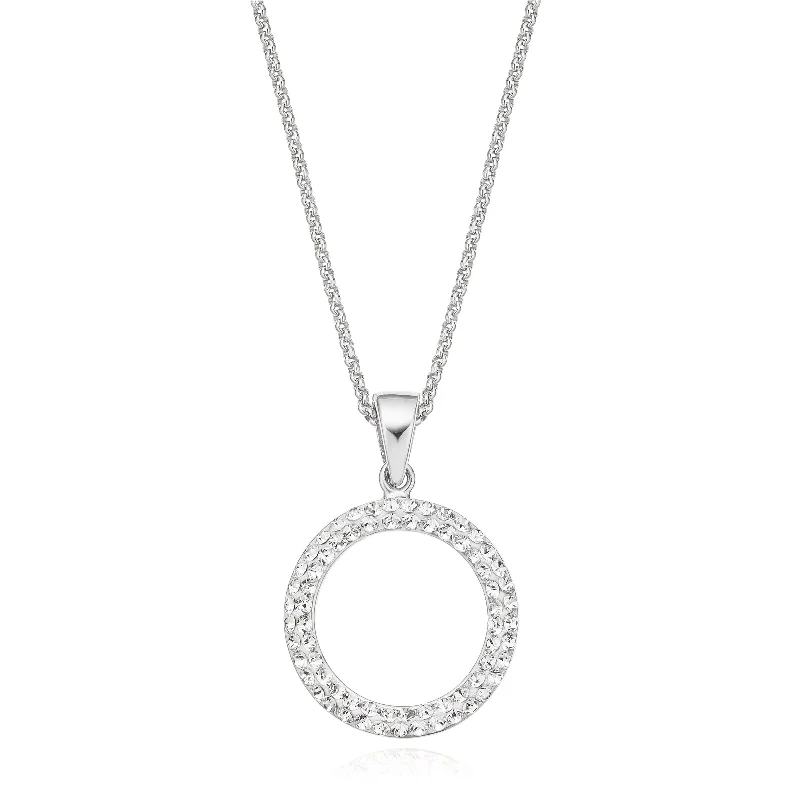 hammered silver pendant necklace Eclipse Sterling Silver Circle Necklace Made with Austrian Crystals Pendant
