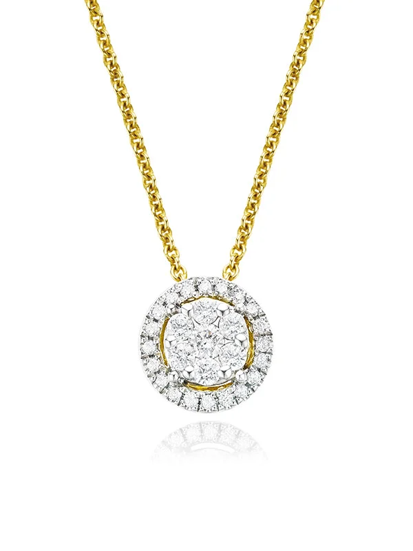 classic pearl choker necklace London 9ct Yellow Gold Round Brilliant Cut with 0.20 CARAT tw of  Diamond Pendant