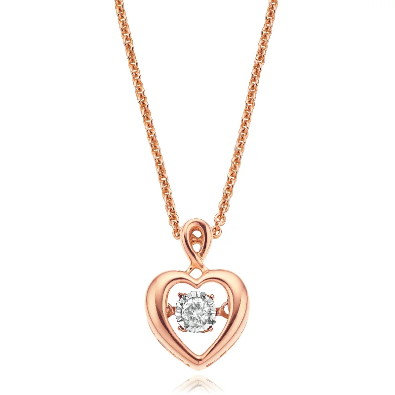 vintage gold engagement ring 9ct Rose Gold & Diamond Set Dancing Diamond Heart Pendant