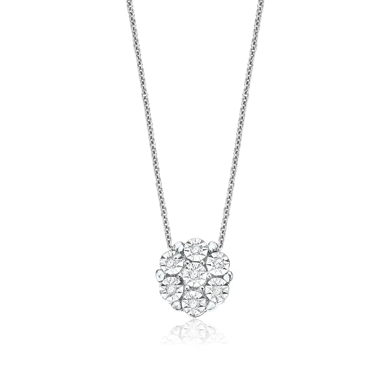 sleek black titanium ring Sterling Silver Diamond Set Cluster Pendant