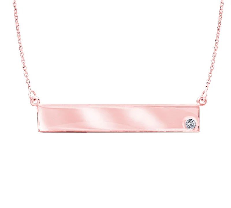 14K Rose Gold Diamond Engravable Bar Necklace