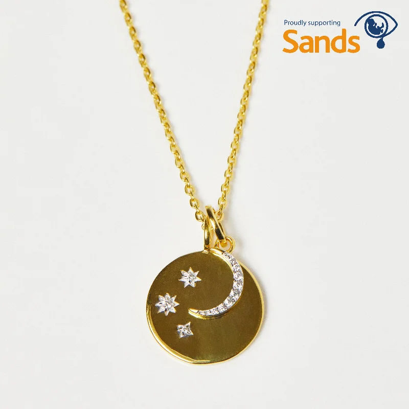 bohemian anklet with shells "We will look for you in the stars" Coin Necklace with Crescent Moon Charm