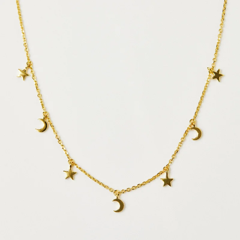 handmade copper wire ring Moon & Stars Hanging Charm Necklace