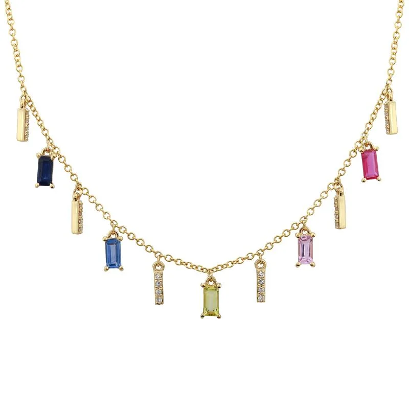 14K Yellow Gold Multi Gemstone + Diamond Necklace