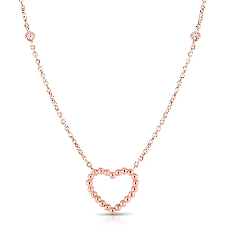 14K Rose Gold Beaded Heart Diamonds by the Yard Necklace