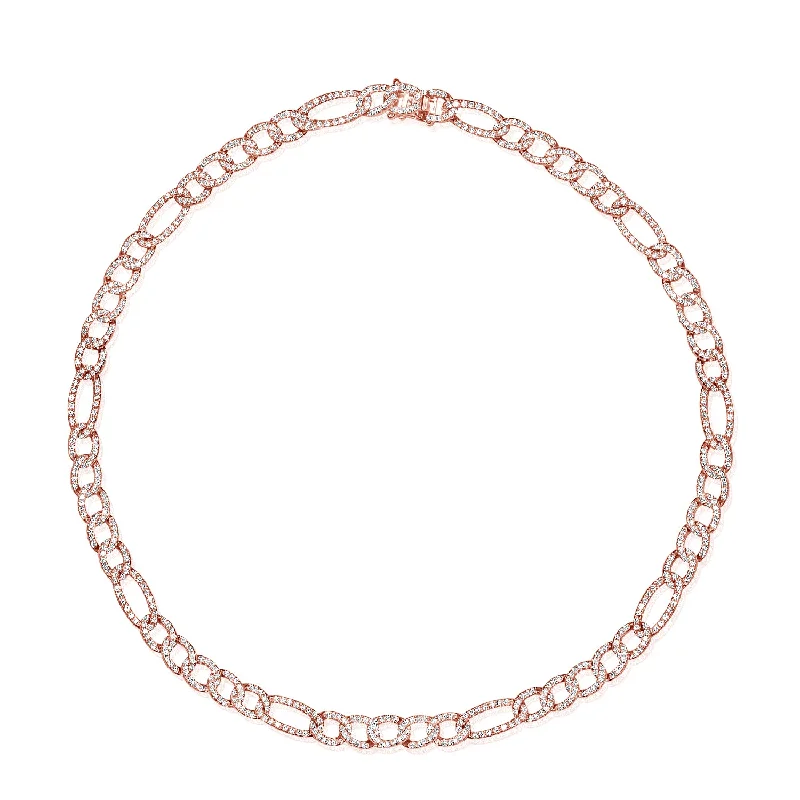 14K Rose Gold Diamond Figaro Link Necklace