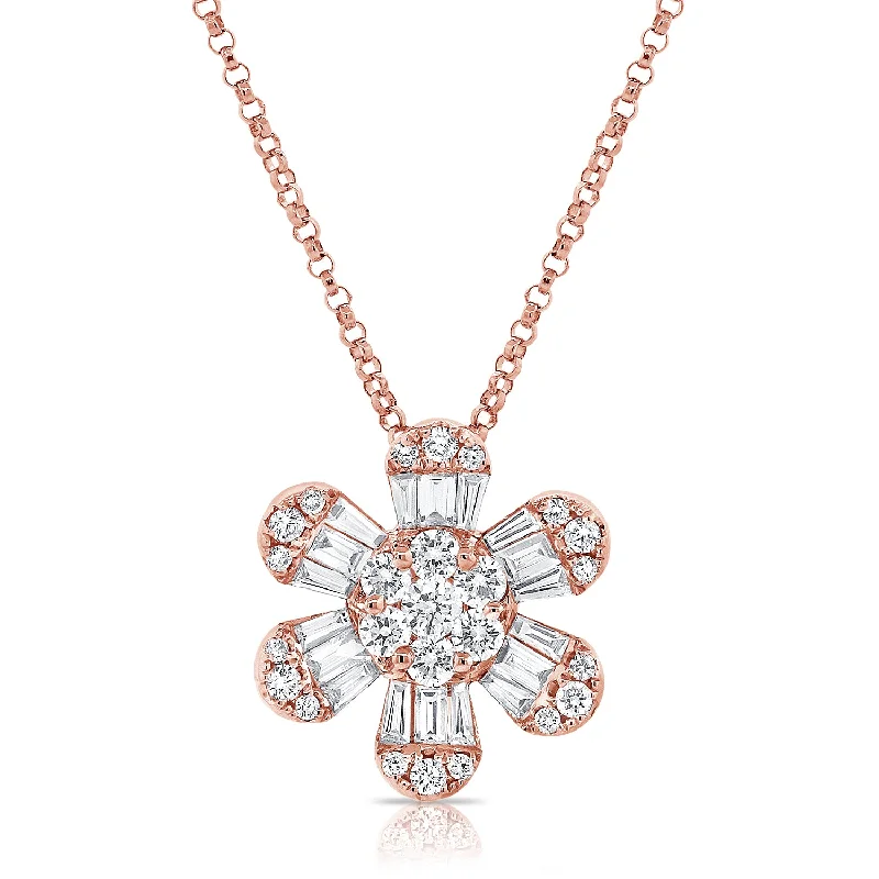 14K Rose Gold Diamond Flower Necklace