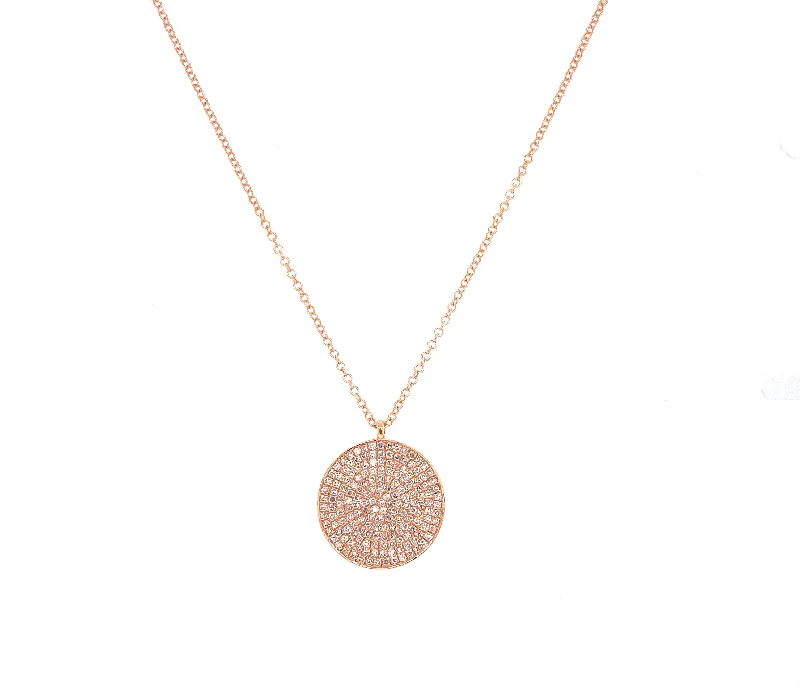 14K Rose Gold Diamond Large Disc Pendant