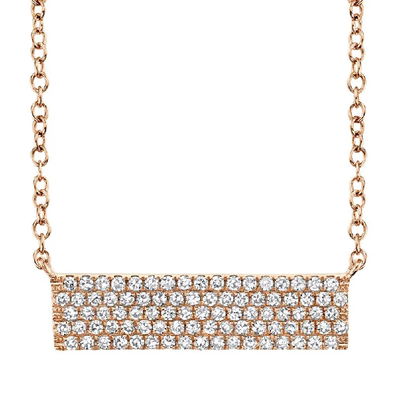 14K Rose Gold Diamond Pave Bar Necklace