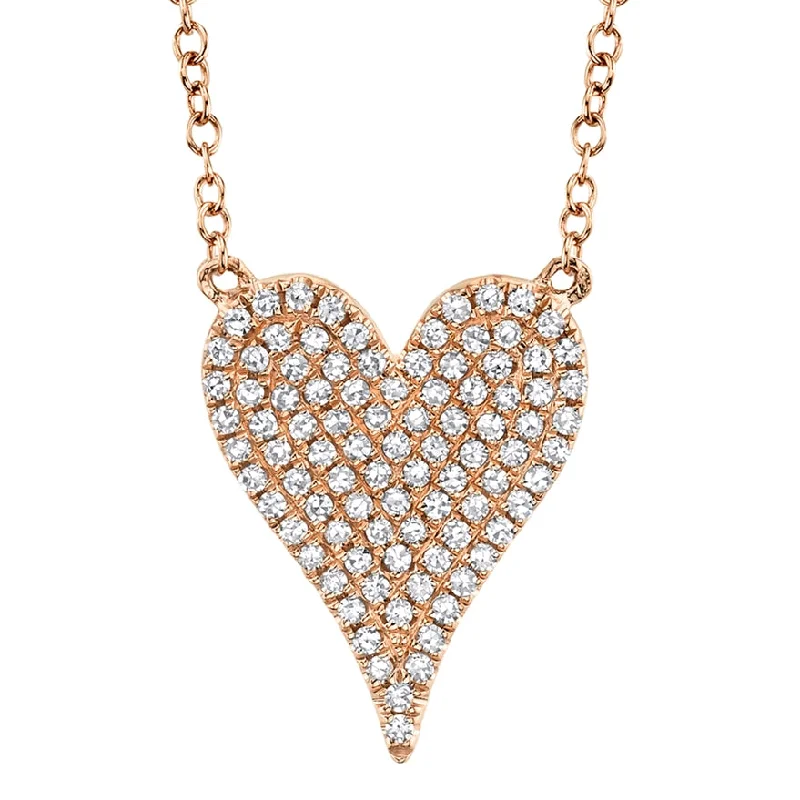 14K Rose Gold Pave Diamond Heart Necklace (Medium)