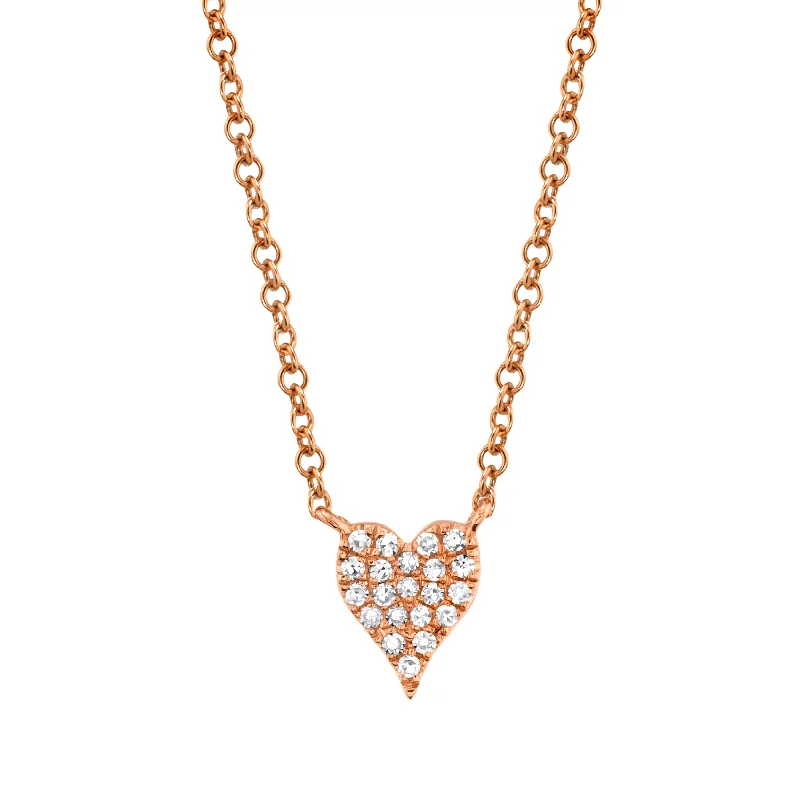 14K Rose Gold Pave Diamond Heart Necklace (Mini)