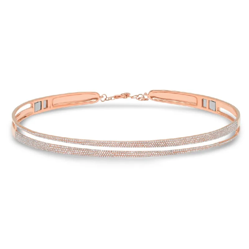 14K Rose Gold Pave Diamond Split Choker Necklace