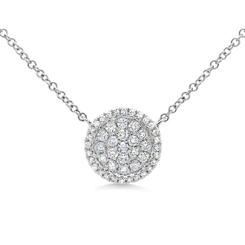 14k White Diamond Pave Circle Necklace