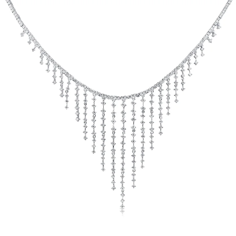 14K White Gold Dripping Diamond Necklace