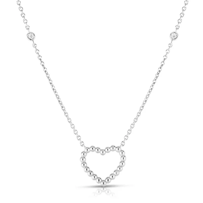 14K White Gold Beaded Heart Diamonds by the Yard Necklace