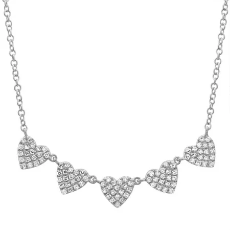 14K White Gold Diamond (5) Heart Necklace