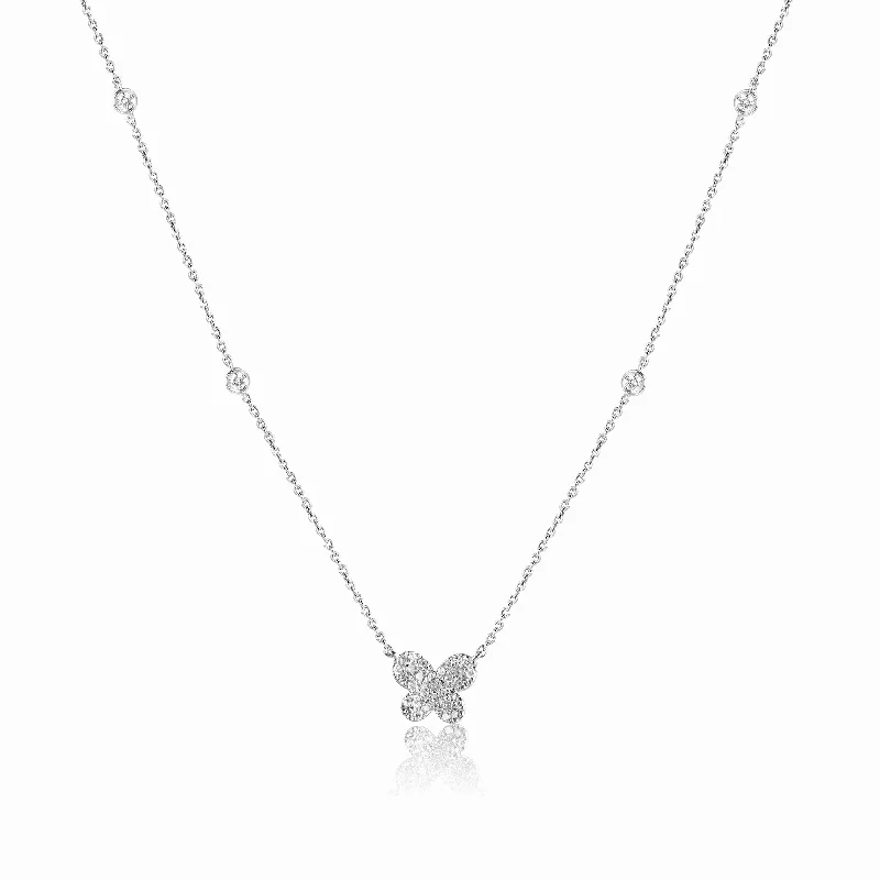 14K White Gold Diamond Butterfly Necklace